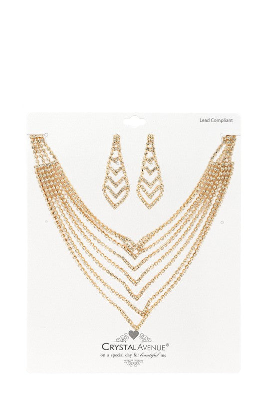 Rhinestone V Shape Necklace Set 15"(L)