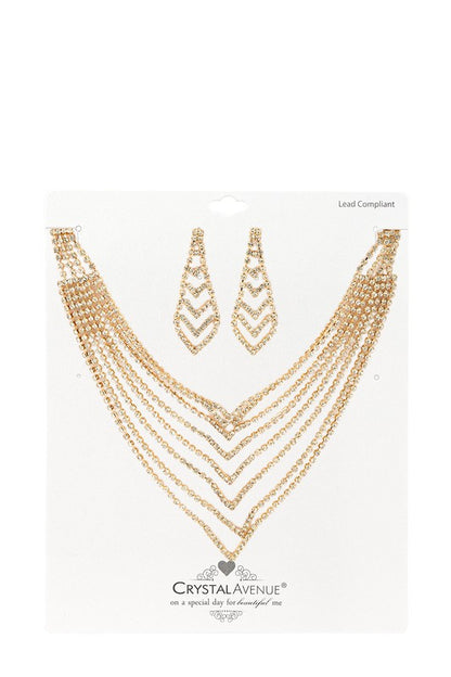 Rhinestone V Shape Necklace Set 15"(L)