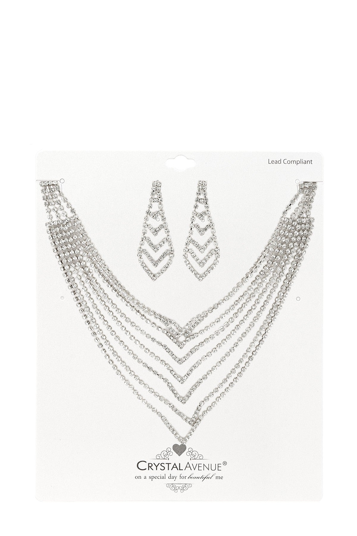 Rhinestone V Shape Necklace Set 15"(L)