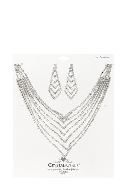 Rhinestone V Shape Necklace Set 15"(L)