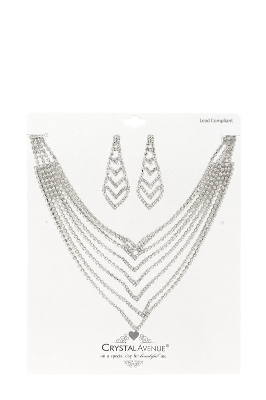 Rhinestone V Shape Necklace Set 15"(L)