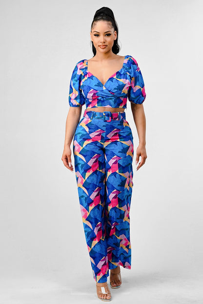 Tropical Print Short Sleeve and Long Pants set