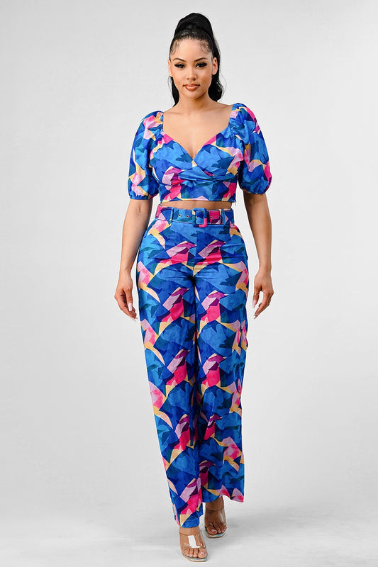 Tropical Print Short Sleeve and Long Pants set