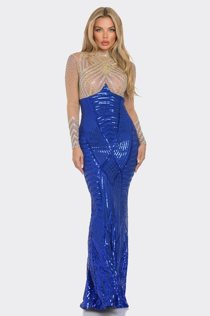 SEQUIN LONG SLEEVE MAXI Cocktail  DRESS