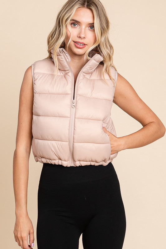 HIGH NECK ZIPPER FRONT PUFFER VEST