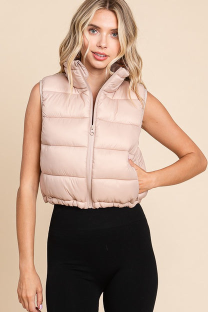 HIGH NECK ZIPPER FRONT PUFFER VEST