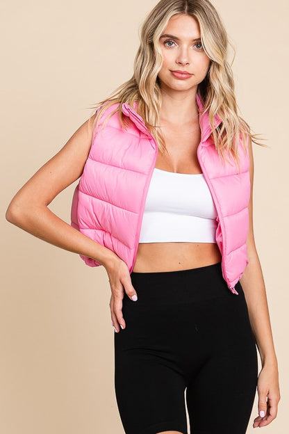 HIGH NECK ZIPPER FRONT PUFFER VEST