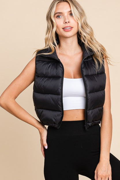 HIGH NECK ZIPPER FRONT PUFFER VEST