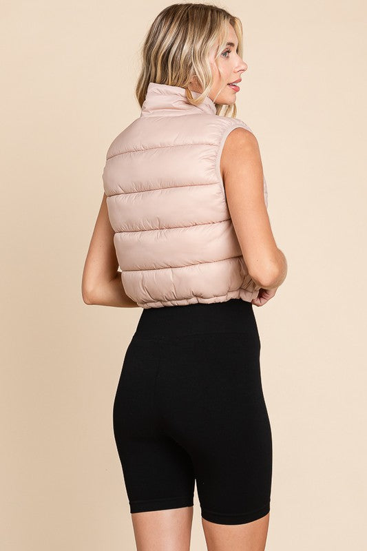 HIGH NECK ZIPPER FRONT PUFFER VEST