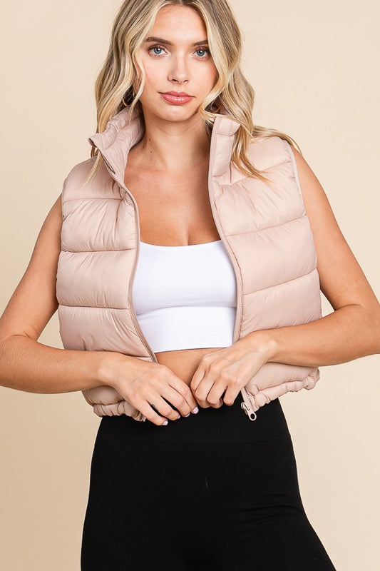 HIGH NECK ZIPPER FRONT PUFFER VEST