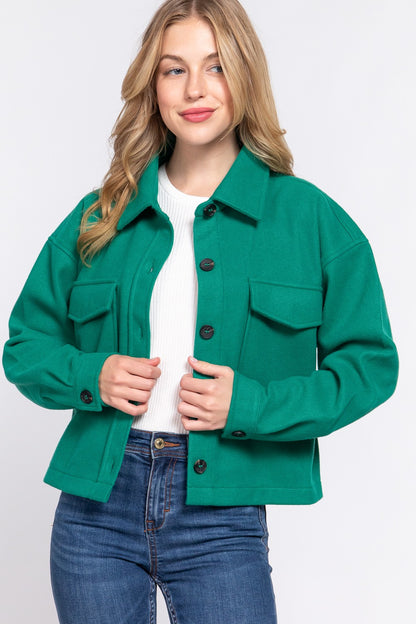 LONG SLV NOTCHED COLLAR BUTTON DOWN JACKET