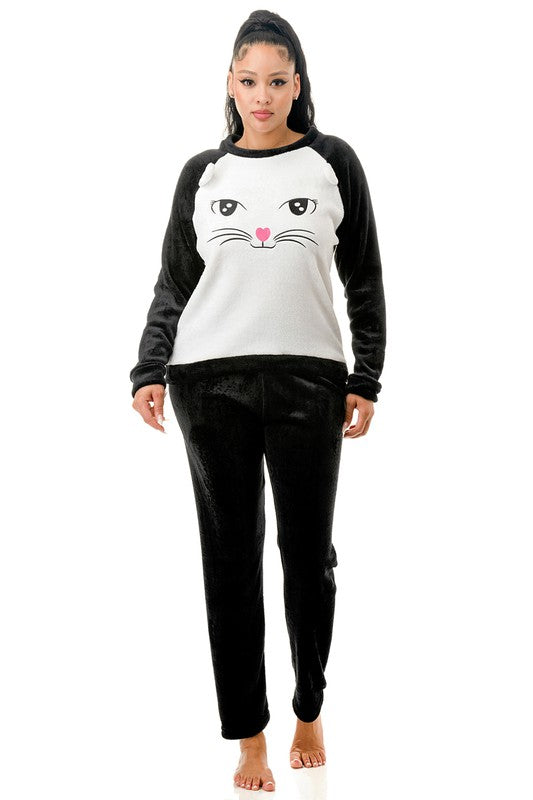 KITTY FACE FLEECE PAJAMA SET