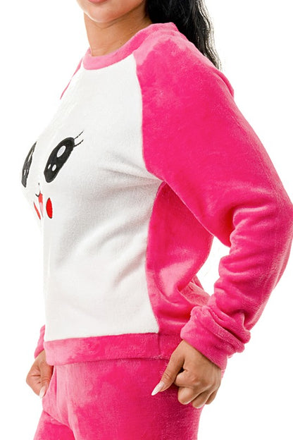 KITTY FACE FLEECE PAJAMA SET