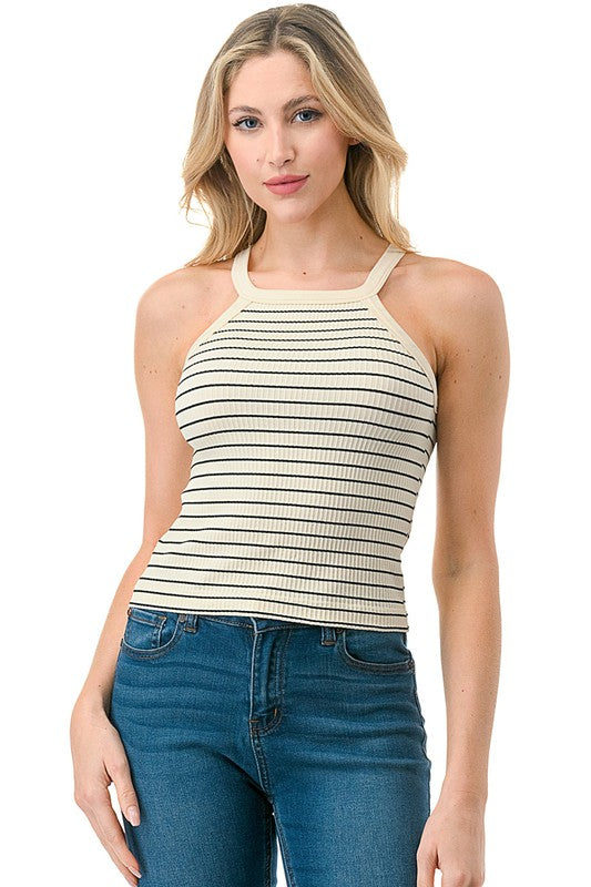 STRIPE HALTER NECK TOP