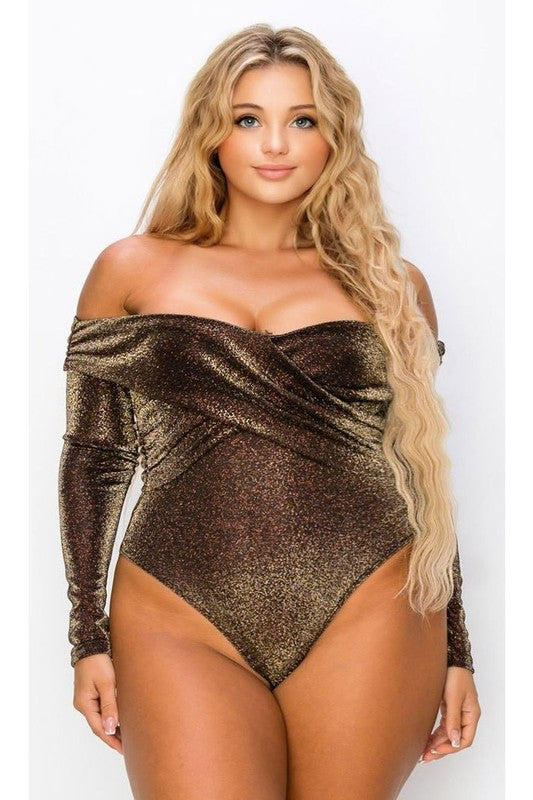 LONG SLEEVE GLIITER CROSS FOLD WRAP BODYSUIT