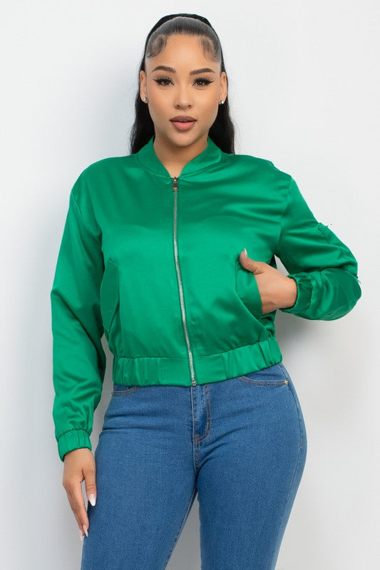 SATIN ZIP-UP BOMBER JACKET