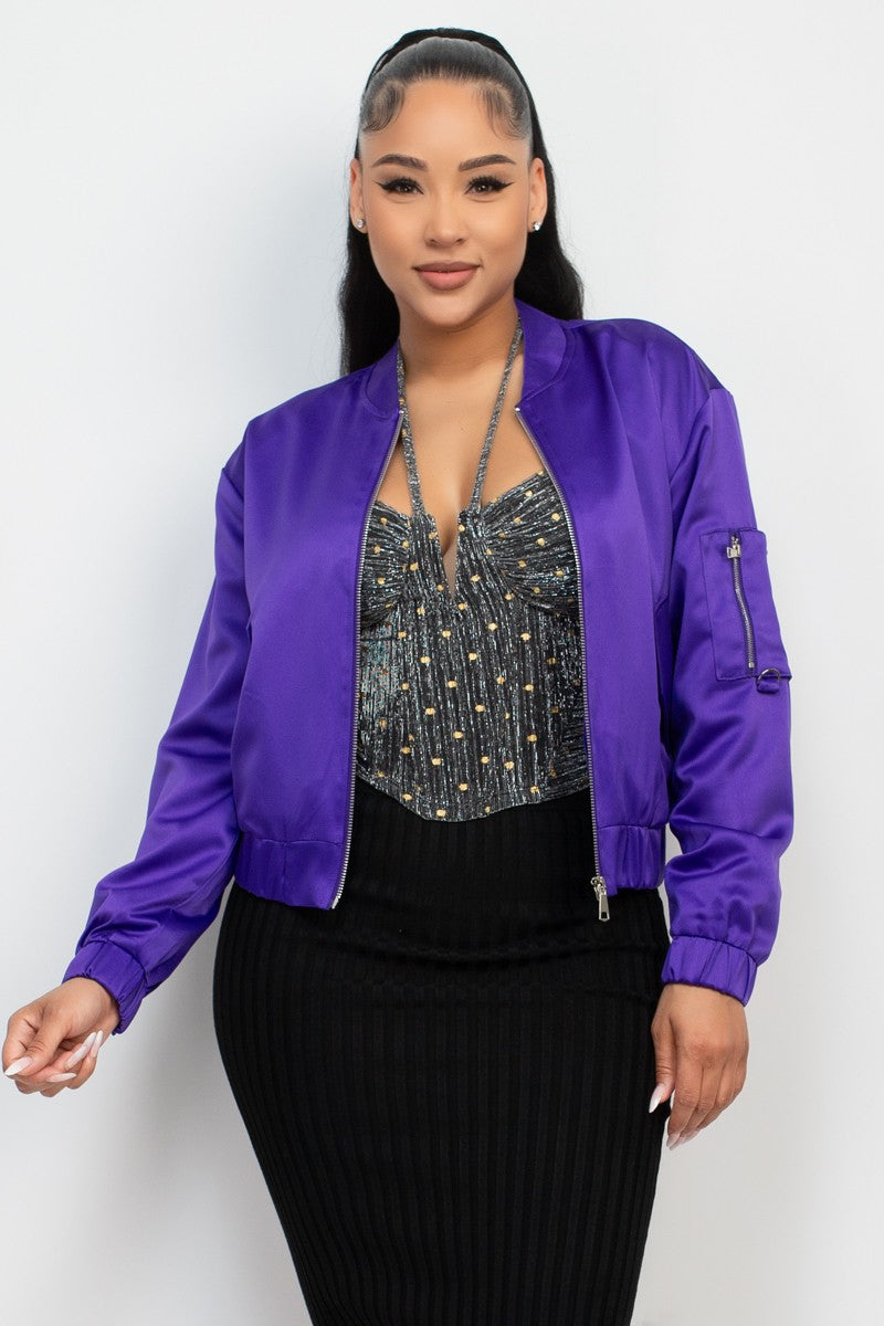 SATIN ZIP-UP BOMBER JACKET