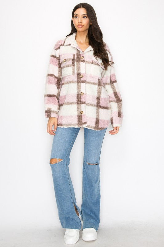 Plaid Faux Wool Collared Jacket