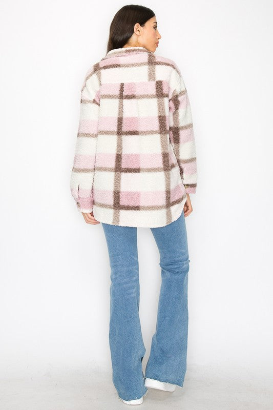 Plaid Faux Wool Collared Jacket