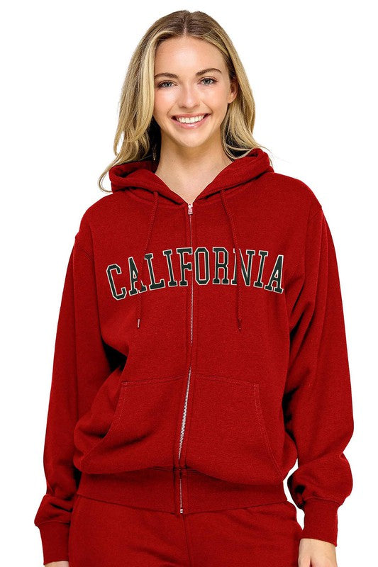 FLEECE BOYFRINEDS ZIP UP HOODIE WITH CA EMB