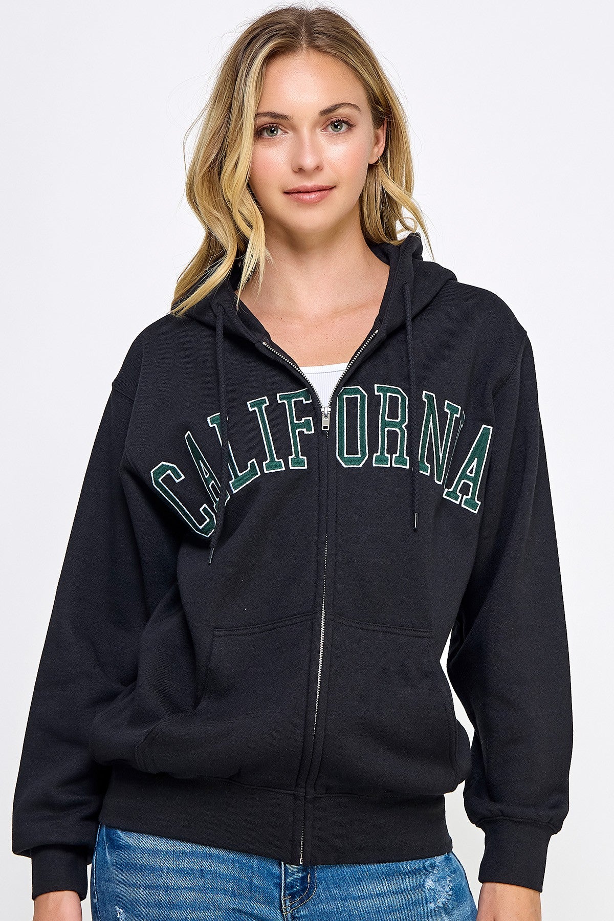 FLEECE BOYFRINEDS ZIP UP HOODIE WITH CA EMB