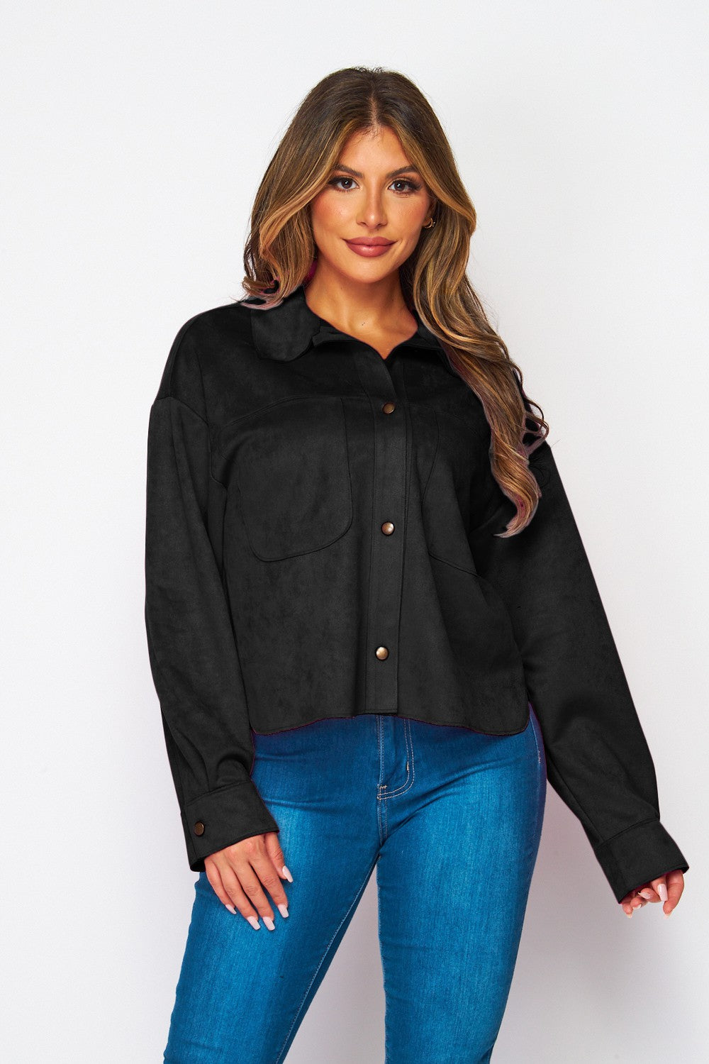 SUEDE BUTTON DOWN TOP