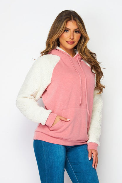 SHERPA SLEEVE HOODIE TOP