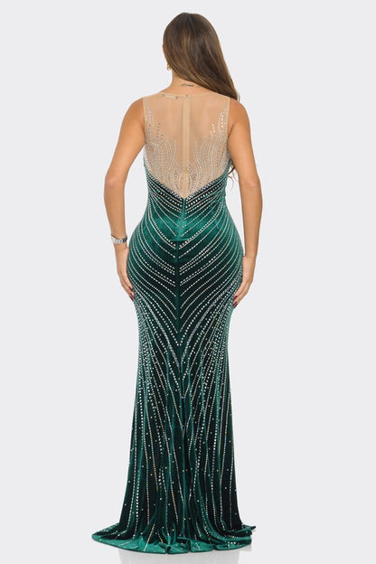 RHINESTONE VELVET CONTRAST MAXI DRESS