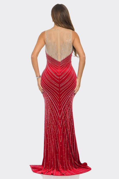 RHINESTONE VELVET CONTRAST MAXI DRESS