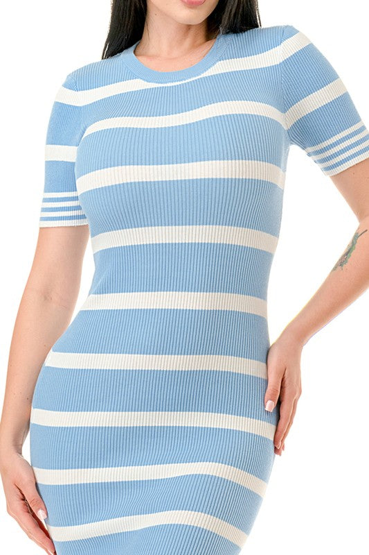 SHORT SLEEVE STRIPED MAXI DRESS