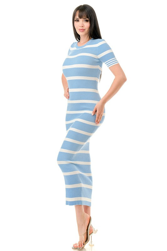 SHORT SLEEVE STRIPED MAXI DRESS