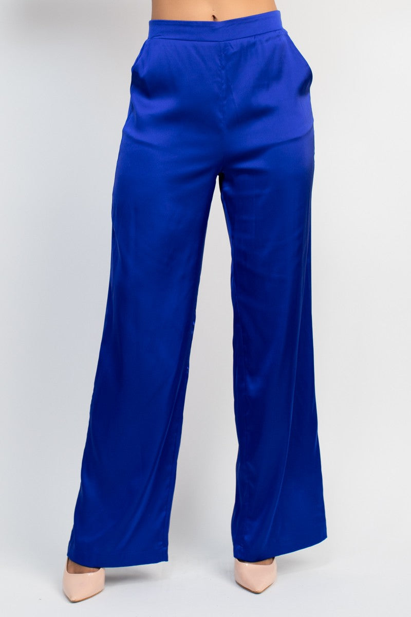 Satin Mid-Rise Straight Pants