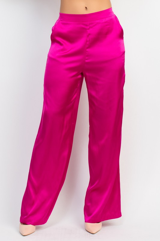 Satin Mid-Rise Straight Pants