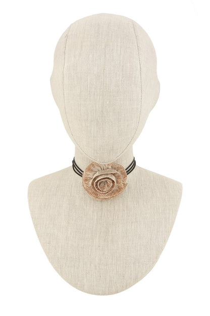 Rhinestone Rose Shape Layered Strap Choker