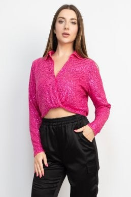 Wrap Surplice Sequin Crop Top