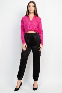 Wrap Surplice Sequin Crop Top