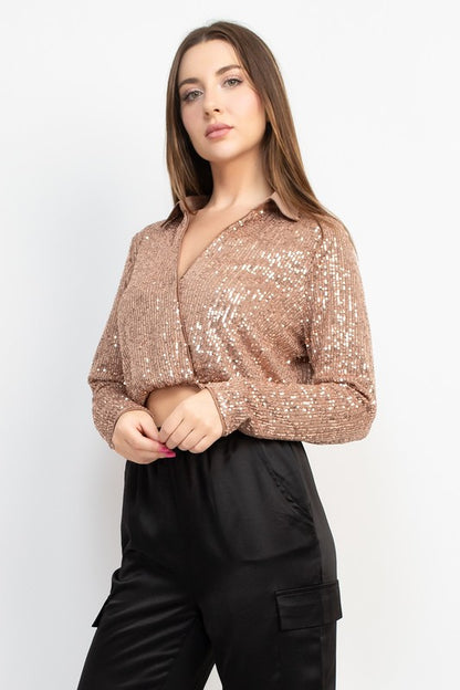 Wrap Surplice Sequin Crop Top