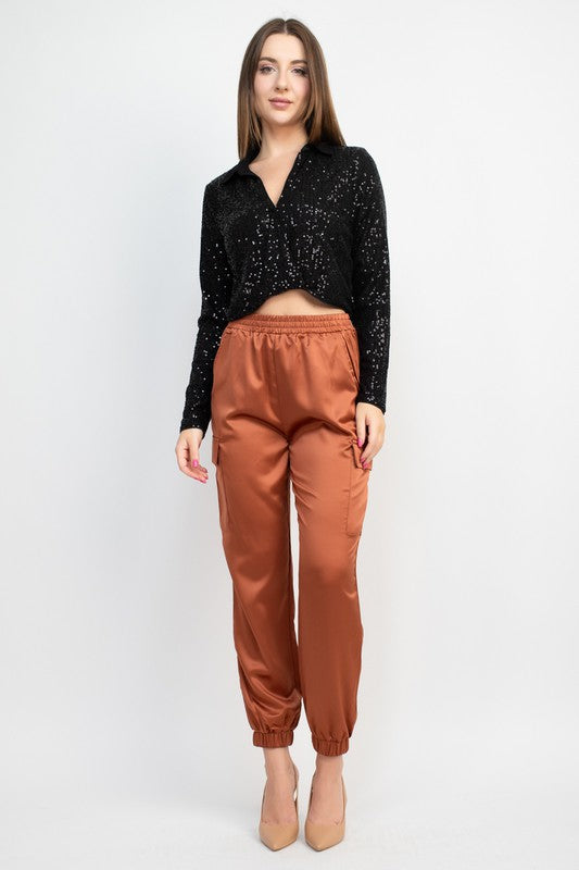 Wrap Surplice Sequin Crop Top