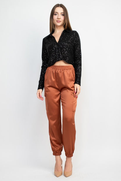 Wrap Surplice Sequin Crop Top