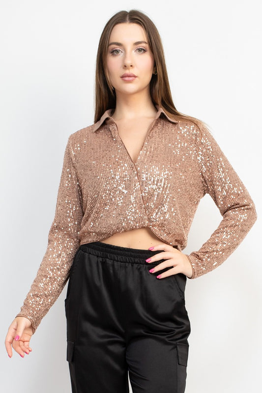 Wrap Surplice Sequin Crop Top