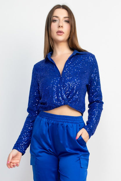 Wrap Surplice Sequin Crop Top