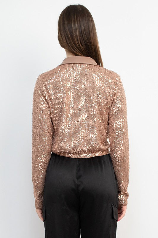 Wrap Surplice Sequin Crop Top