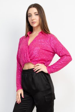 Wrap Surplice Sequin Crop Top