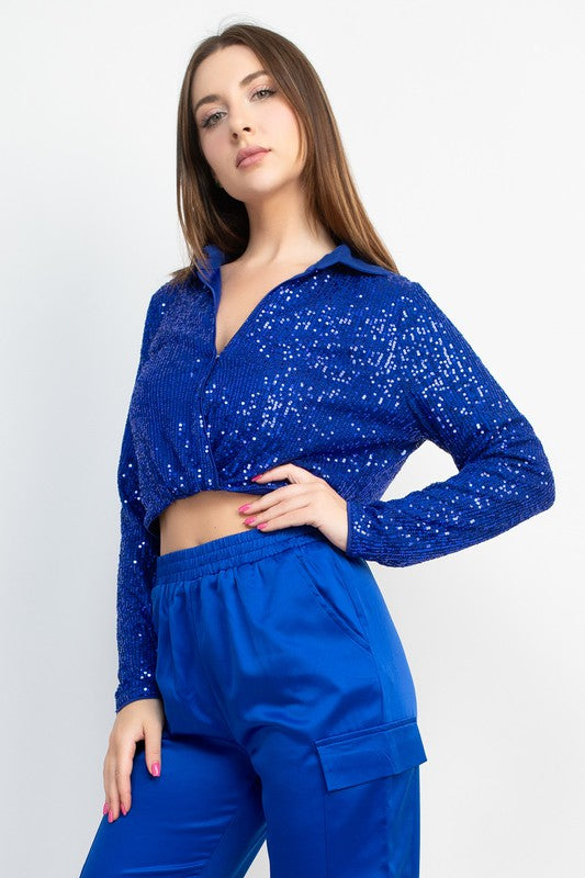 Wrap Surplice Sequin Crop Top