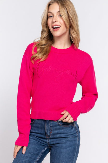 LONG SLEEVE CREW NECK EMBROIDERY SWEATER