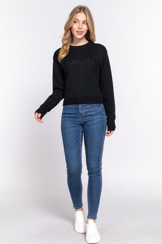 LONG SLEEVE CREW NECK EMBROIDERY SWEATER