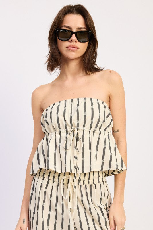STRIPED TUBE TOP WITH FRONT TIE & PANTS SETS