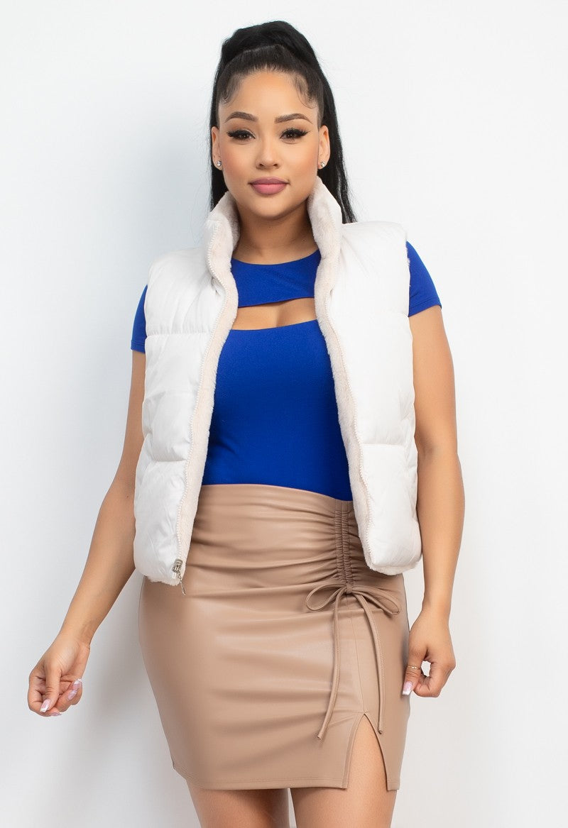 REVERSIBLE FAUX FUR QUILLTED VEST