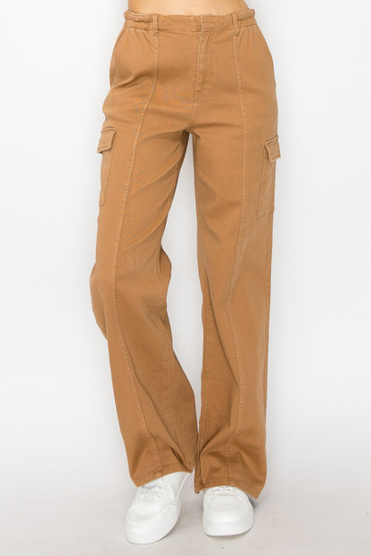 HIGH RISE ELASTIC WAIST CARO PANTS