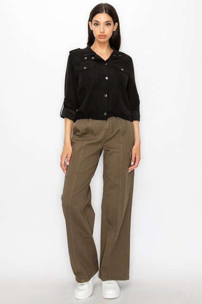 HIGH RISE ELASTIC WAIST CARO PANTS